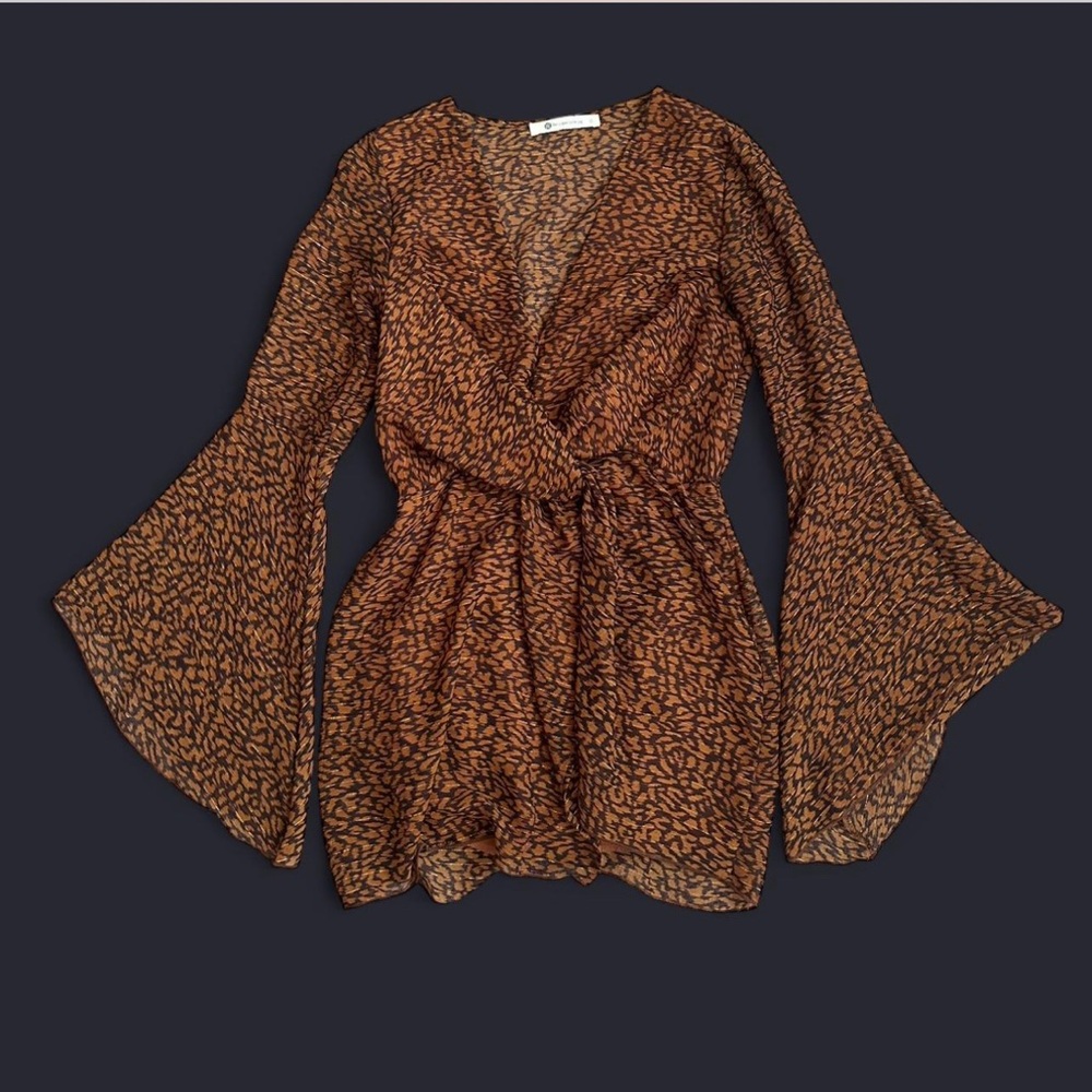 The Impeccable Pig Rust Patterned Flare Sleeve Blouse